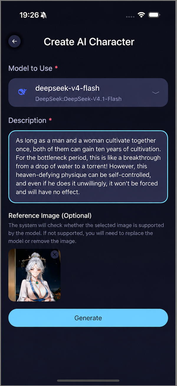 Create a custom AI character card in MiniTavern Ultra